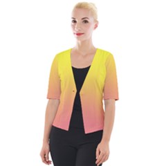 Electric Yellow To Coral Pink Linear Gradient Cropped Button Cardigan by GradientsOmbre