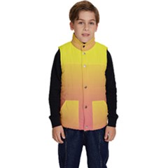 Electric Yellow To Coral Pink Linear Gradient Kid s Button Up Puffer Vest by GradientsOmbre