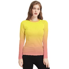 Electric Yellow To Coral Pink Linear Gradient Women s Long Sleeve Rash Guard by GradientsOmbre