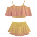 Electric Yellow To Coral Pink Linear Gradient Kids  Off Shoulder Skirt Bikini View2