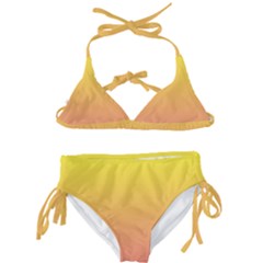 Electric Yellow To Coral Pink Linear Gradient Kids  Classic Bikini Set by GradientsOmbre