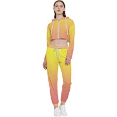 Electric Yellow To Coral Pink Linear Gradient Cropped Zip Up Lounge Set by GradientsOmbre