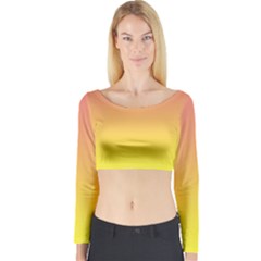 Coral Pink To Electric Yellow Linear Gradient Long Sleeve Crop Top by GradientsOmbre