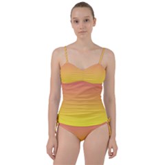 Coral Pink To Electric Yellow Linear Gradient Sweetheart Tankini Set by GradientsOmbre