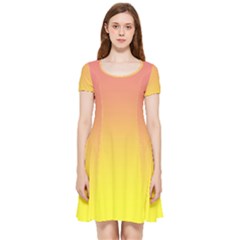 Coral Pink To Electric Yellow Linear Gradient Inside Out Cap Sleeve Dress by GradientsOmbre