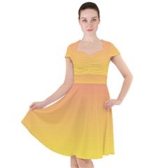 Coral Pink To Electric Yellow Linear Gradient Cap Sleeve Midi Dress by GradientsOmbre