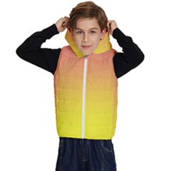 Coral Pink To Electric Yellow Linear Gradient Kids  Stylish Hooded Puffer Vest by GradientsOmbre