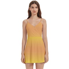 Electric Yellow To Coral Pink Bilinear Gradient Body Wrap Sleeveless V-neck Mini Dress by GradientsOmbre