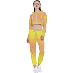 Electric Yellow To Coral Pink Bilinear Gradient Cropped Zip Up Lounge Set by GradientsOmbre