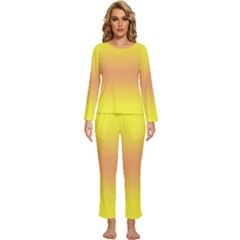 Electric Yellow To Coral Pink Bilinear Gradient Womens  Long Sleeve Lightweight Pajamas Set by GradientsOmbre