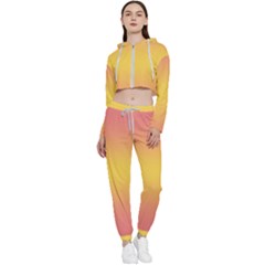 Coral Pink To Electric Yellow Bilinear Gradient Cropped Zip Up Lounge Set by GradientsOmbre