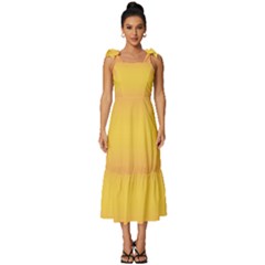 Coral Pink To Electric Yellow Bilinear Gradient Tie-strap Tiered Midi Chiffon Dress by GradientsOmbre