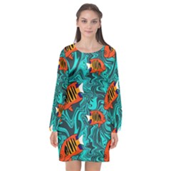 Flame Swirls Long Sleeve Chiffon Shift Dress  by SeaworthyClothing