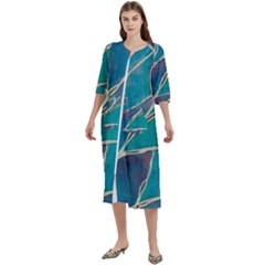 Aqua Batik, Abstract, Colorful Women s Cotton 3/4 Sleeve Nightgown by kyorashop23