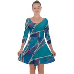 Aqua Batik, Abstract, Colorful Quarter Sleeve Skater Dress by kyorashop23