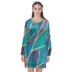 Aqua Batik, Abstract, Colorful Long Sleeve Chiffon Shift Dress  by kyorashop23