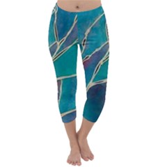 Aqua Batik, Abstract, Colorful Capri Winter Leggings  by kyorashop23