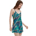 Aqua Batik, Abstract, Colorful V-Neck Satin Loungewear Set View3