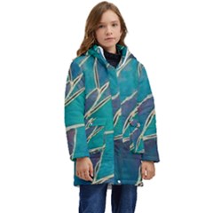 Aqua Batik, Abstract, Colorful Kids  Hooded Longline Puffer Jacket by kyorashop23