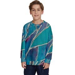 Aqua Batik, Abstract, Colorful Kids  Crewneck Sweatshirt by kyorashop23