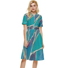 Aqua Batik, Abstract, Colorful Button Top Knee Length Dress by kyorashop23