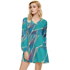 Aqua Batik, Abstract, Colorful Tiered Long Sleeve Mini Dress by kyorashop23