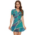 Aqua Batik, Abstract, Colorful V-Neck High Waist Chiffon Mini Dress View1