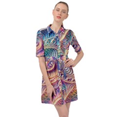 Abstract Fractal Art Swirl Pattern Belted Shirt Dress by Salmanaz77