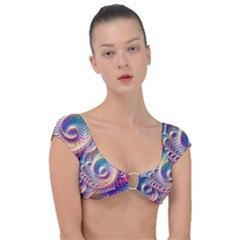 Abstract Fractal Art Swirl Pattern Cap Sleeve Ring Bikini Top by Salmanaz77