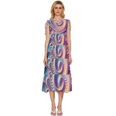 Abstract Fractal Art Swirl Pattern V-neck Drawstring Shoulder Sleeveless Maxi Dress by Salmanaz77