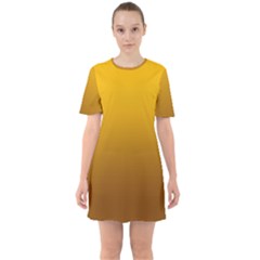 Amber Orange To Chocolate Brown Linear Gradient Sixties Short Sleeve Mini Dress by GradientsOmbre