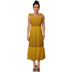 Amber Orange To Chocolate Brown Linear Gradient Tie-strap Tiered Midi Chiffon Dress by GradientsOmbre