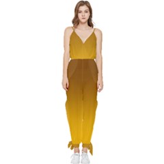 Chocolate Brown To Amber Orange Linear Gradient Sleeveless Tie Ankle Chiffon Jumpsuit by GradientsOmbre