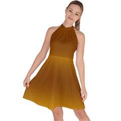 Amber Orange To Chocolate Brown Bilinear Gradient Sleeveless Halter Neck A-line Dress by GradientsOmbre