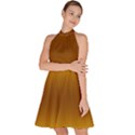 Amber Orange To Chocolate Brown Bilinear Gradient Sleeveless Halter Neck A-Line Dress View2