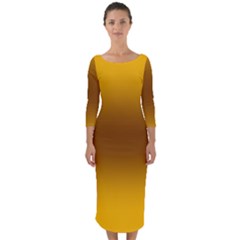 Amber Orange To Chocolate Brown Bilinear Gradient Quarter Sleeve Midi Bodycon Dress by GradientsOmbre