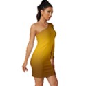 Chocolate Brown To Amber Orange Bilinear Gradient Long Sleeve One Shoulder Mini Dress View3