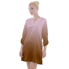 Pink Lace To Chocolate Brown Linear Gradient Open Neck Shift Dress by GradientsOmbre