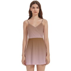 Chocolate Brown To Pink Lace Linear Gradient Body Wrap Sleeveless V-neck Mini Dress by GradientsOmbre