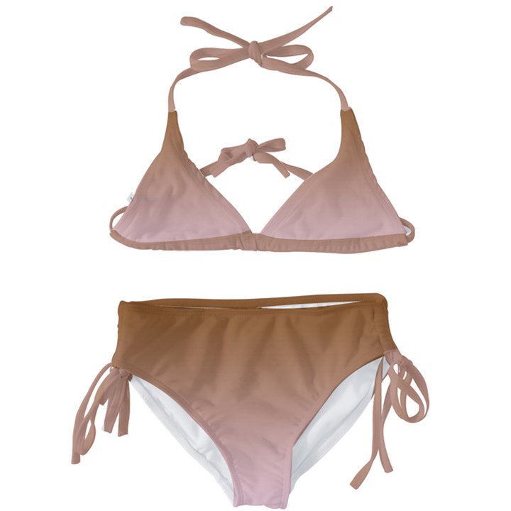 Chocolate Brown To Pink Lace Linear Gradient Kids  Classic Bikini Set