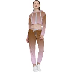 Chocolate Brown To Pink Lace Linear Gradient Cropped Zip Up Lounge Set by GradientsOmbre