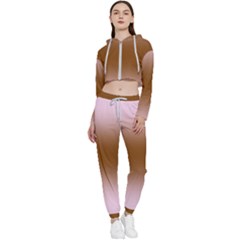 Pink Lace To Chocolate Brown Bilinear Gradient Cropped Zip Up Lounge Set by GradientsOmbre