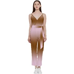 Pink Lace To Chocolate Brown Bilinear Gradient V-neck Camisole Jumpsuit by GradientsOmbre