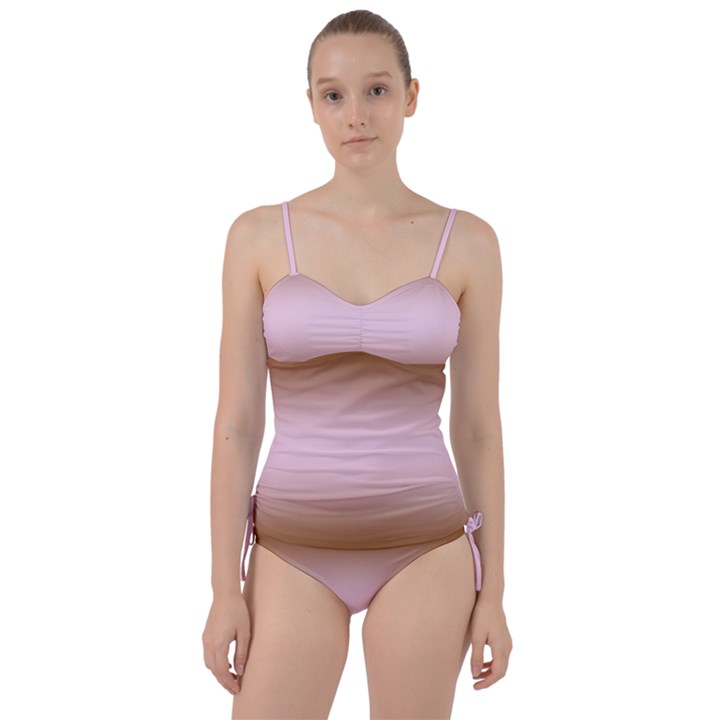 Chocolate Brown To Pink Lace Bilinear Gradient Sweetheart Tankini Set