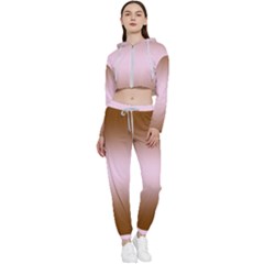 Chocolate Brown To Pink Lace Bilinear Gradient Cropped Zip Up Lounge Set by GradientsOmbre