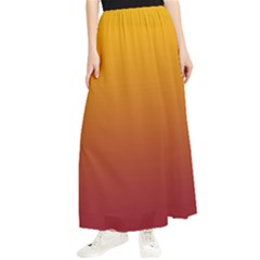 Amber Orange To Burgundy Red Linear Gradient Maxi Chiffon Skirt by GradientsOmbre