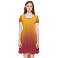 Amber Orange To Burgundy Red Linear Gradient Inside Out Cap Sleeve Dress by GradientsOmbre