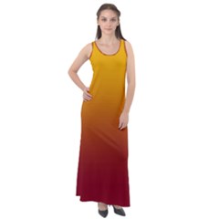 Amber Orange To Burgundy Red Linear Gradient Sleeveless Velour Maxi Dress by GradientsOmbre