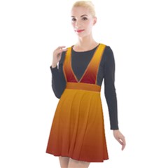 Amber Orange To Burgundy Red Linear Gradient Plunge Pinafore Velour Dress by GradientsOmbre