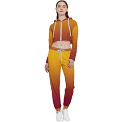 Amber Orange To Burgundy Red Linear Gradient Cropped Zip Up Lounge Set by GradientsOmbre